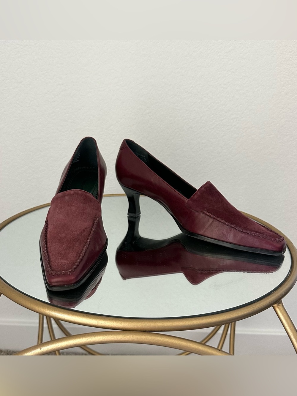 Vintage Y2K Naturalizer Burgundy Leather Square Toe Slip-On Kitten Heels